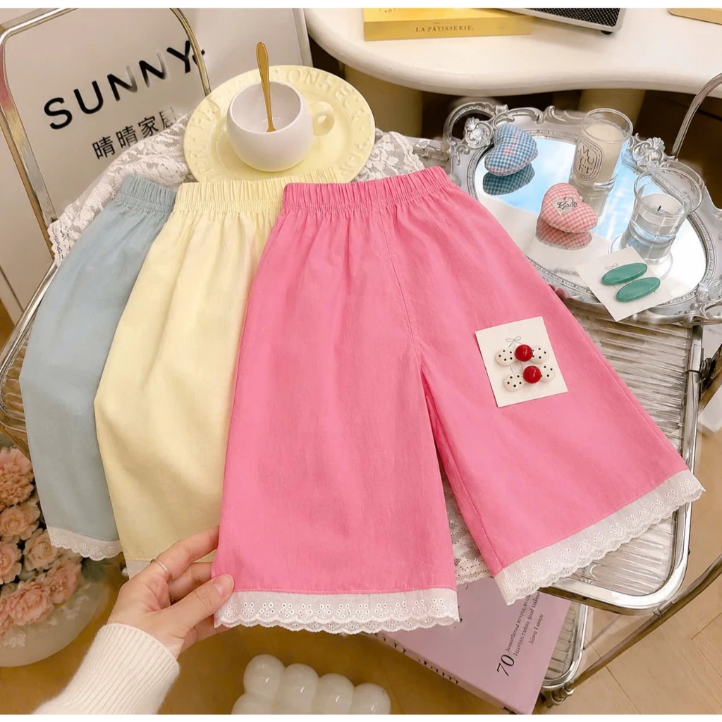 Quần gió xuông phối ren dễ thương cho bé gái 10-20kg
