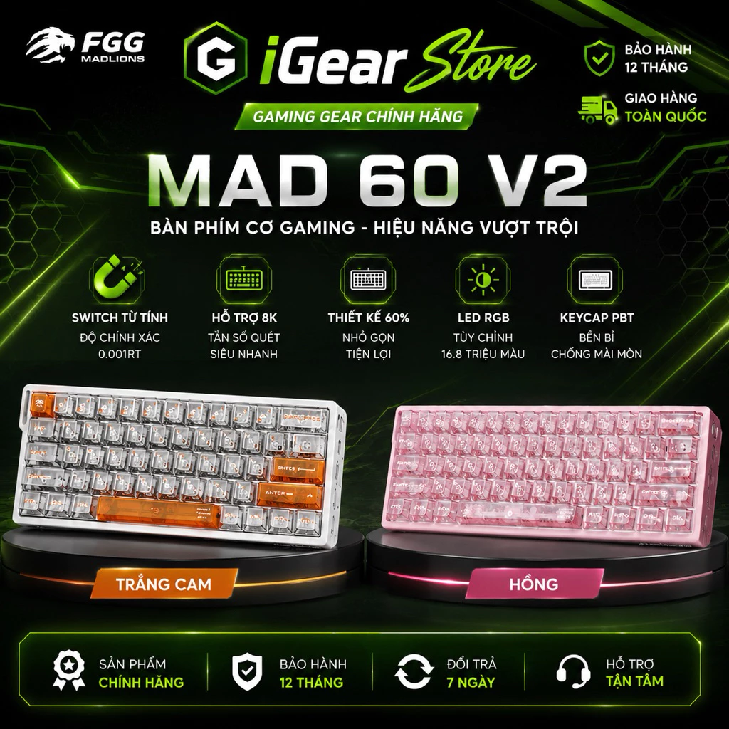 🔥 BÀN PHÍM CƠ TỪ TÍNH MADLIONS MAD60 MAD68 V2 – 8KHz | RT 0.001mm | HALL EFFECT MAGNETIC KEYBOARD