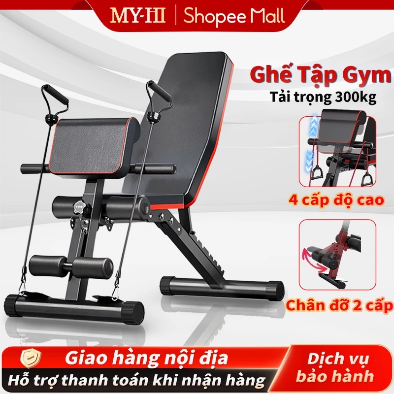 Ghế Tập Gym, ghế tập thể hình, ghế gập bụng gấp gọn, thiết bị tập đa năng, chịu tải 300kg, dành cho gia đình