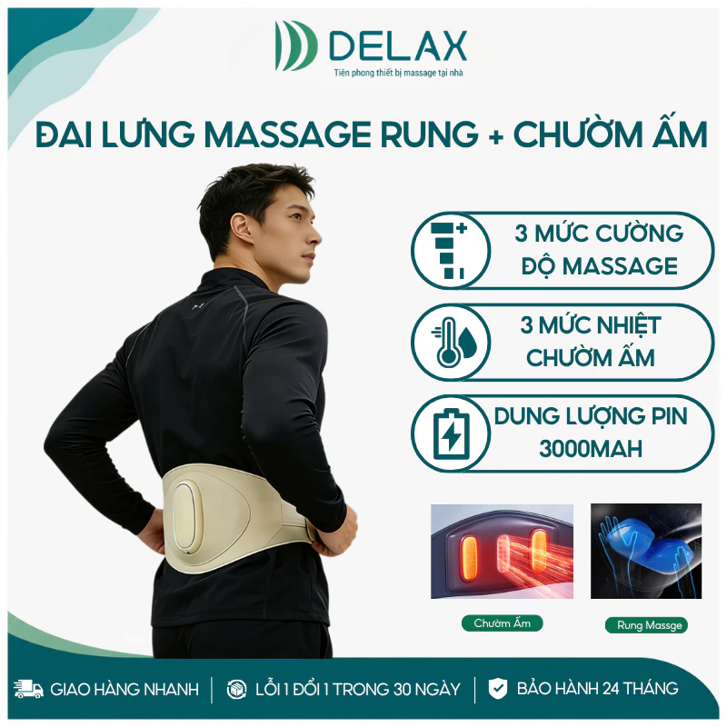 Đai Massage Thắt Lưng DELAX Rung Kết Hợp Chườm Nóng, Giảm Mỏi Lưng, Hỗ Trợ Cho Người Hay Mỏi Lưng, Ngồi Nhiều DL11