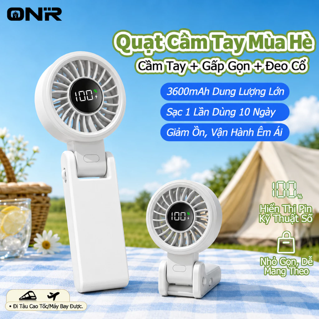 Quạt Mini Cầm Tay, Pin 3600mAh Cho Thời Gian Sử Dụng Liên Tục 6 Giờ, Thiết Kế Gập Gọn