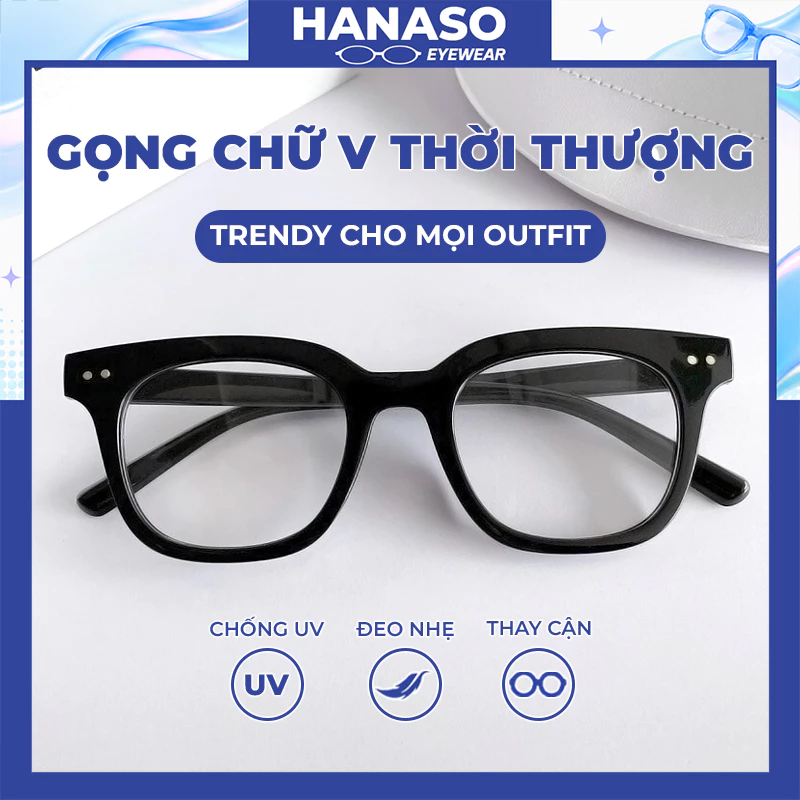 Gọng kính cận nữ nam chữ V mắt kính không độ chống ánh sáng xanh thời trang phong cách Ulzzang thay được tròng cận 050