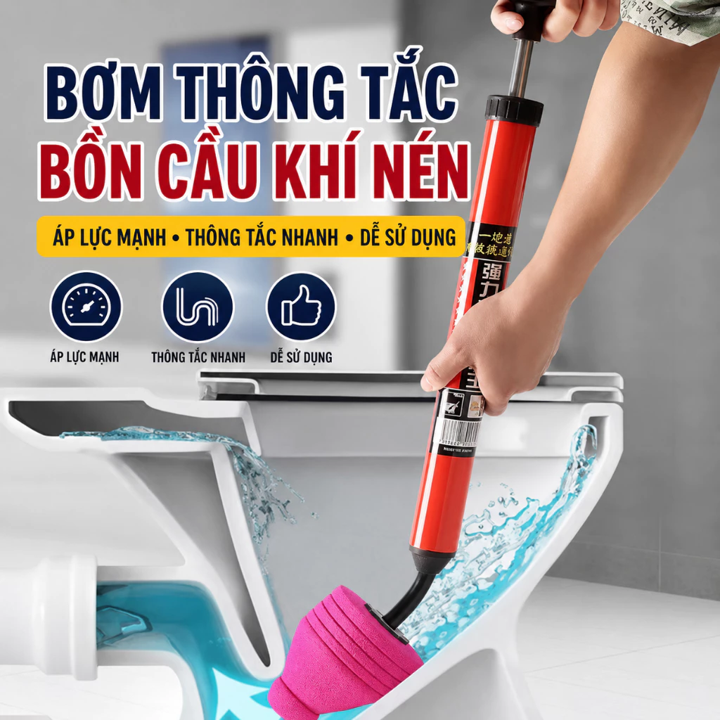 Cây Bơm Thụt Thông Tắc Nghẽn Bồn Cầu Bằng Khí Nén Tiện Dụng 66cm