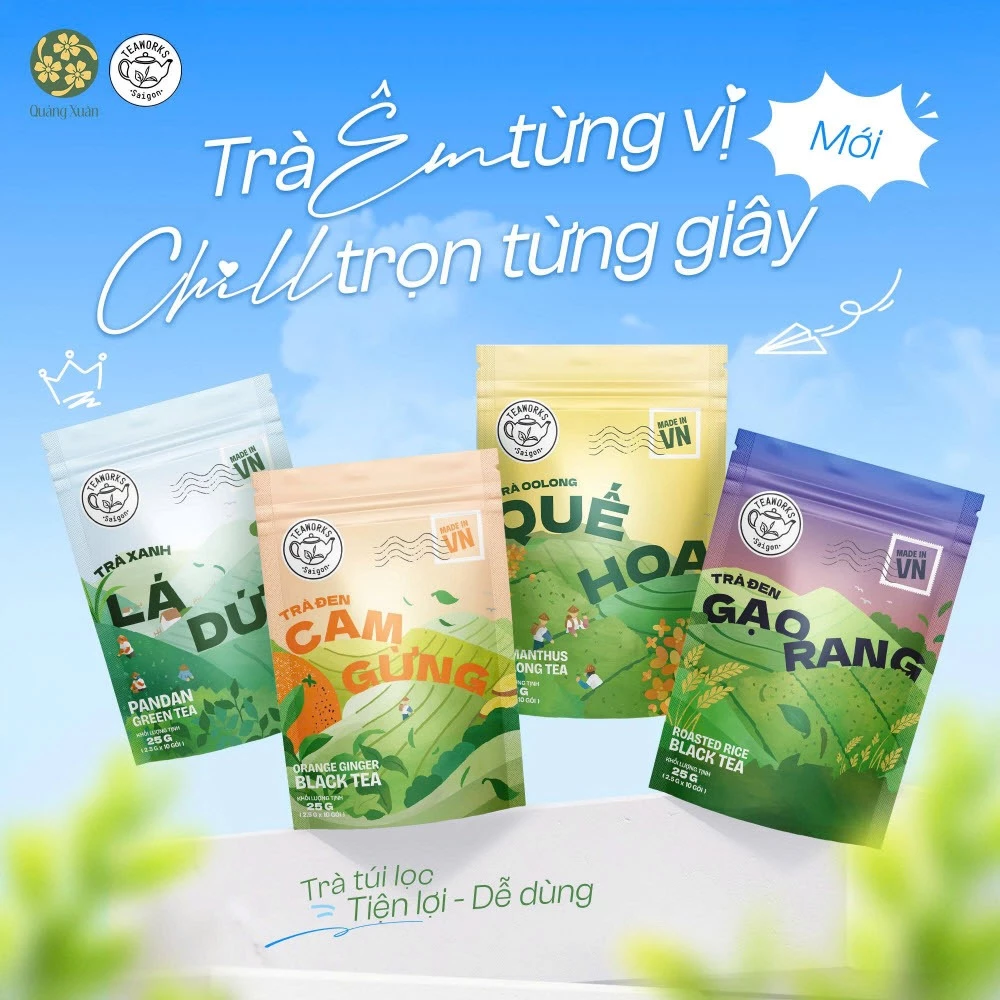 Trà túi lọc Teaworks - Trà đen cam gừng - Trà xanh lá dứa - Trà oolong quế hoa - Trà đen gạo rang