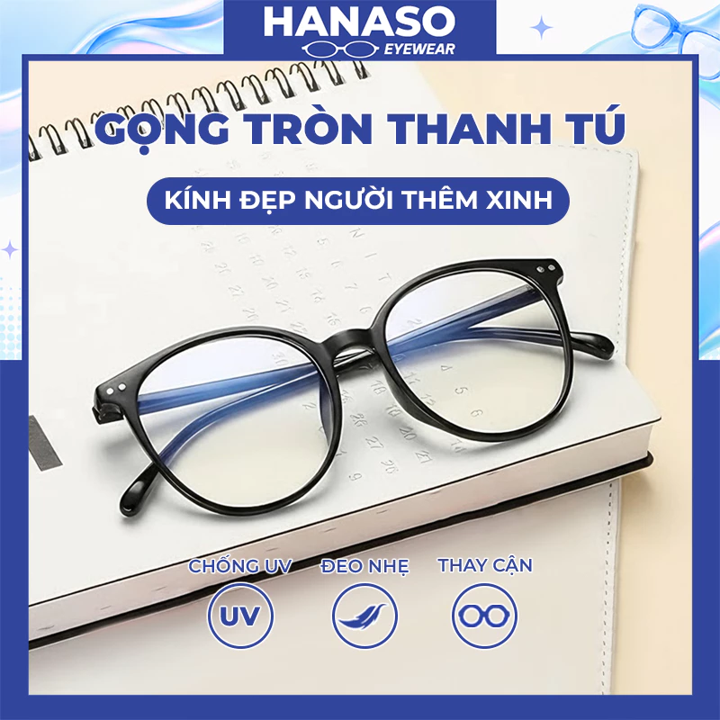 Gọng kính cận thời trang nữ nam mắt kính không độ chống ánh sáng xanh và tia UV giá rẻ thay được tròng cận HANASO 574