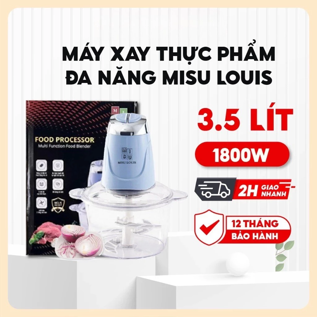 Máy Xay Thực Phẩm Đa Năng MISU LOUIS Cối Thủy Tinh 3.5L, Công Suất 500W Máy Xay Thịt Xay Sinh Tố Củ Quả
