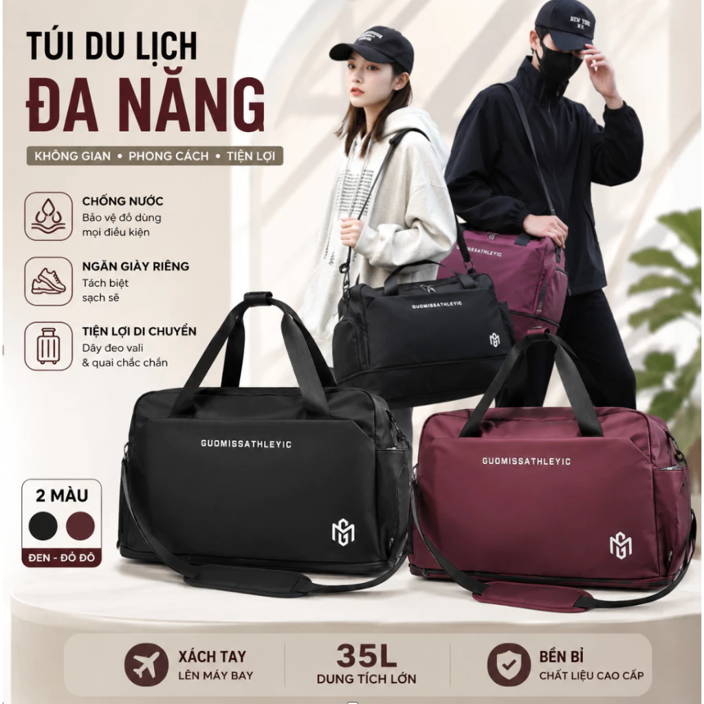 Túi Du Lịch Đựng Quần Áo Nam Nữ Chống Nước Mở Rộng Dung Tích Có Đai Gài Vali Ngăn Giày Riêng Đi Công Tác Du Lịch