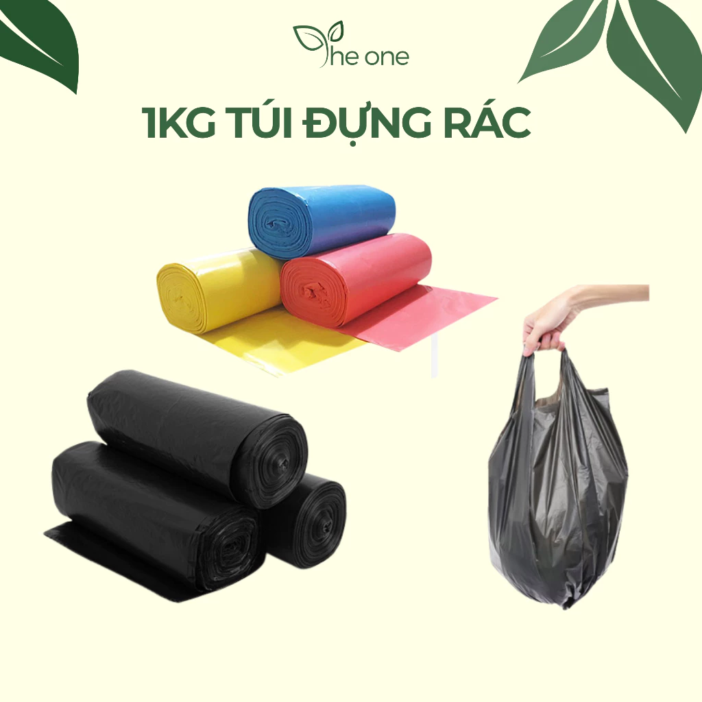 Lô 3 cuộn túi rác màu (1kg) túi đựng rác sinh học tự phân hủy, thành túi dày hạn chế rỉ nước