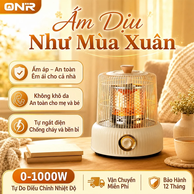 Máy Sưởi, Công Suất Cao 1000W, Làm Nóng Nhanh, Có Tính Năng Bảo Vệ An Toàn, Phù Hợp Cho Mẹ Và Bé