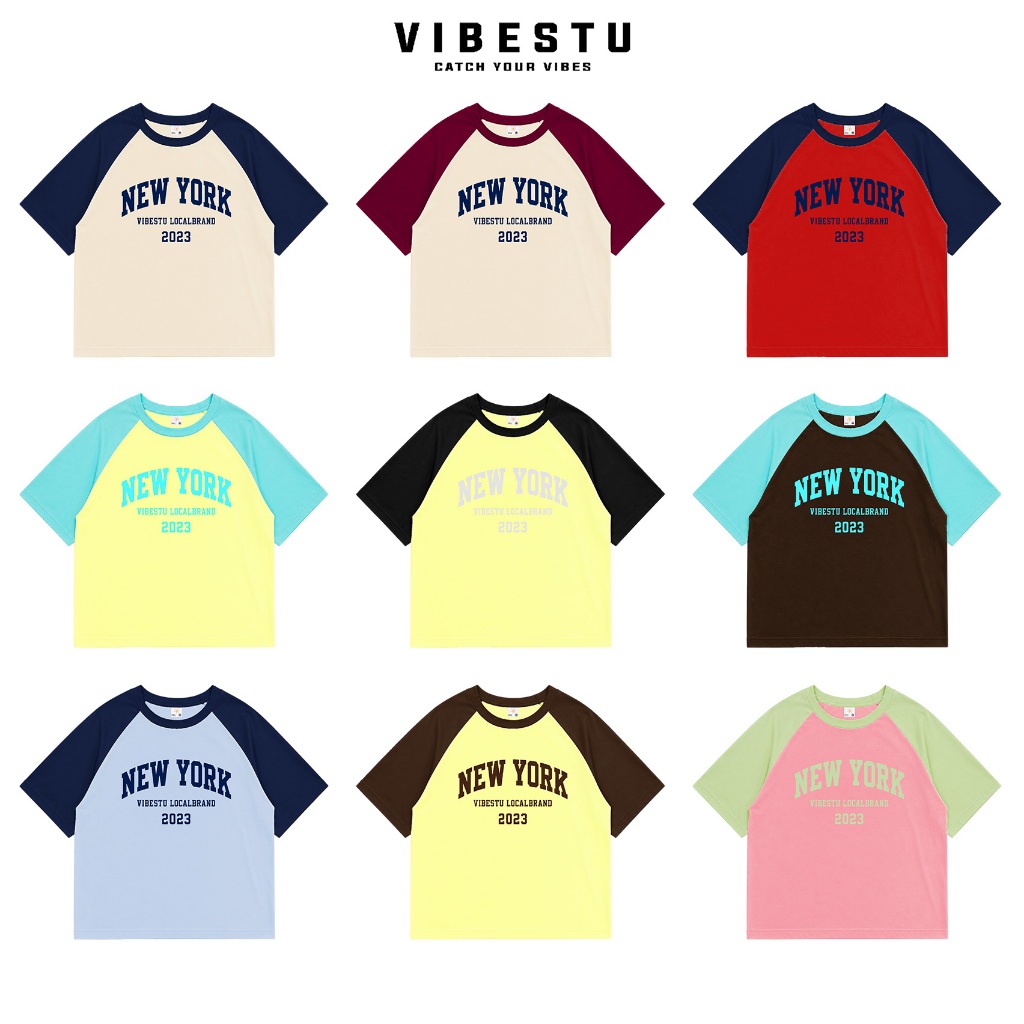 Áo Thun Raglan "New York" Local Brand VIBESTU Áo Thun Boxy Form Rộng Unisex…