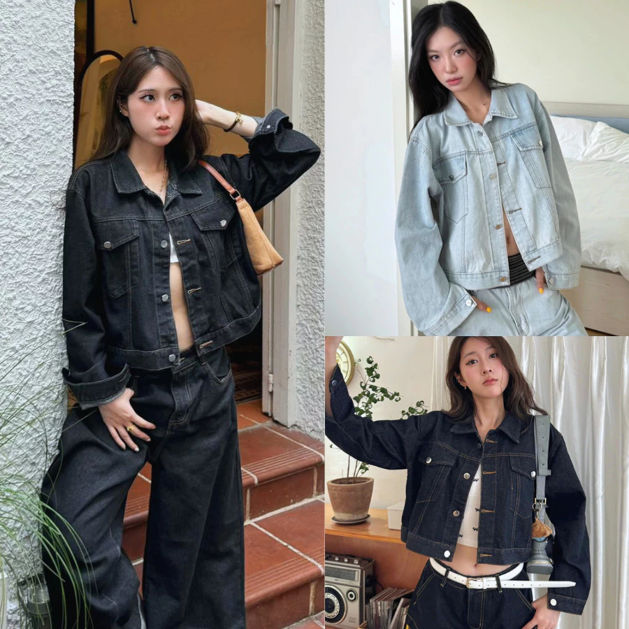 [HÀNG MỚI] Áo Khoác Jean Dáng Lửng Unisex NAGUU Chất denim, Áo Khoác Bò Màu Đen Xám Style Năng Động