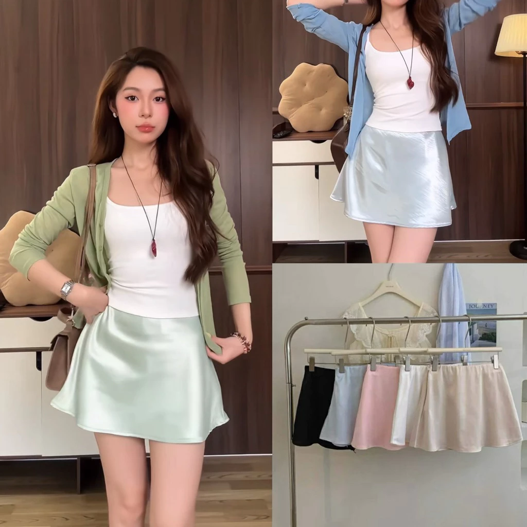 (Hàng L1 sẵn SML - video chính chủ) Chân Váy Lụa Dáng A xoè nhẹ hàng 2 lớp CAMI SKIRT