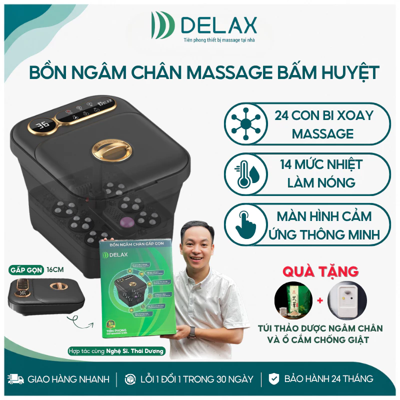 BồnNgâm Chân Massage DELAX BNC02 Gấp Gọn, 24 Con Lăn Bấm Huyệt, Ngâm Chân Thư Giãn, Hỗ Trợ Giảm Mỏi