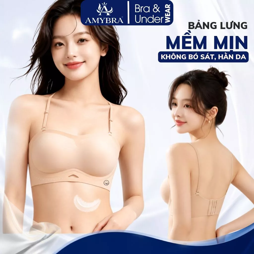 Áo Lót Nữ Không Dây Chống Tuột Mút 0.5CM, Áo Lót Nữ Hở Lưng Mặc Váy Cúp Ngực Siêu Đẹp AMYBRA A978