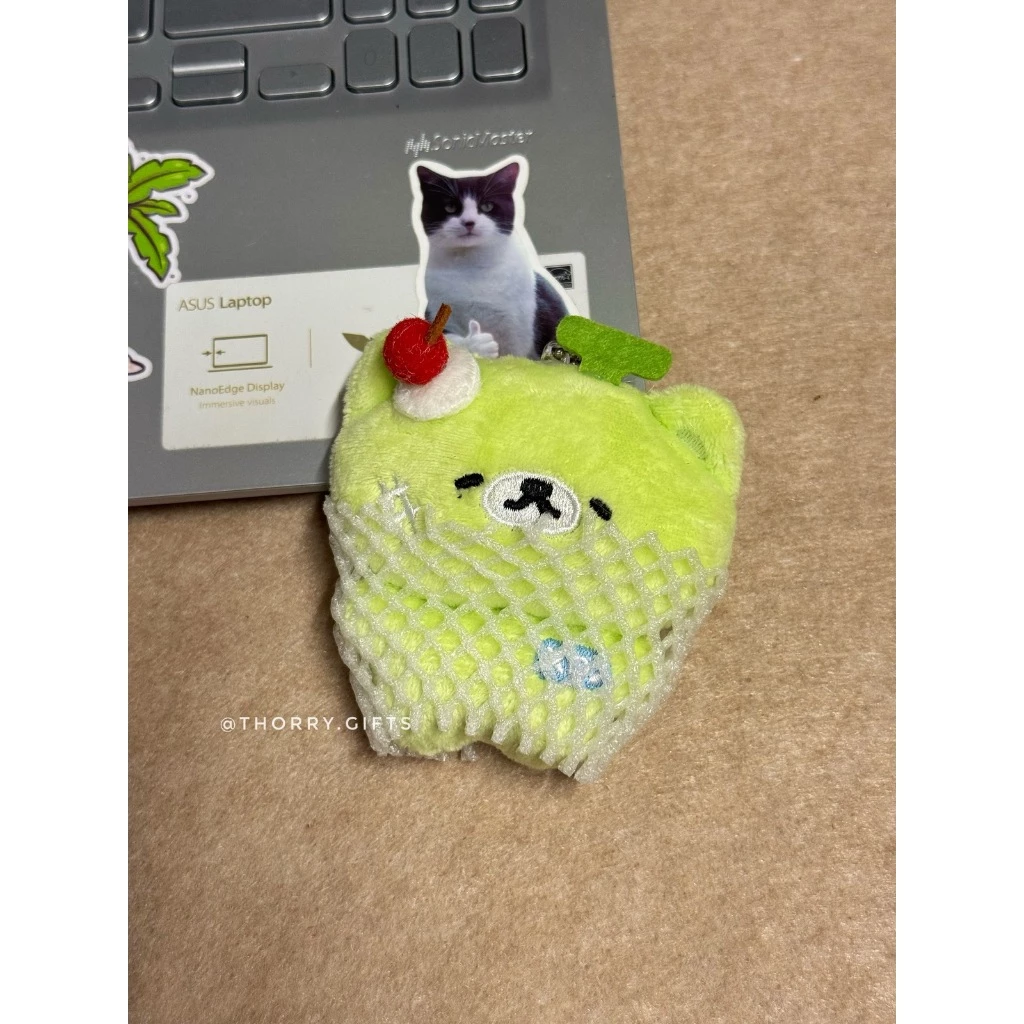 Móc Khóa Gấu Dưa Lưới Rilakkuma Thú Bông Mini Kèm Lưới Bọc Trái Cây Treo Túi Xách Balo Dễ Thương