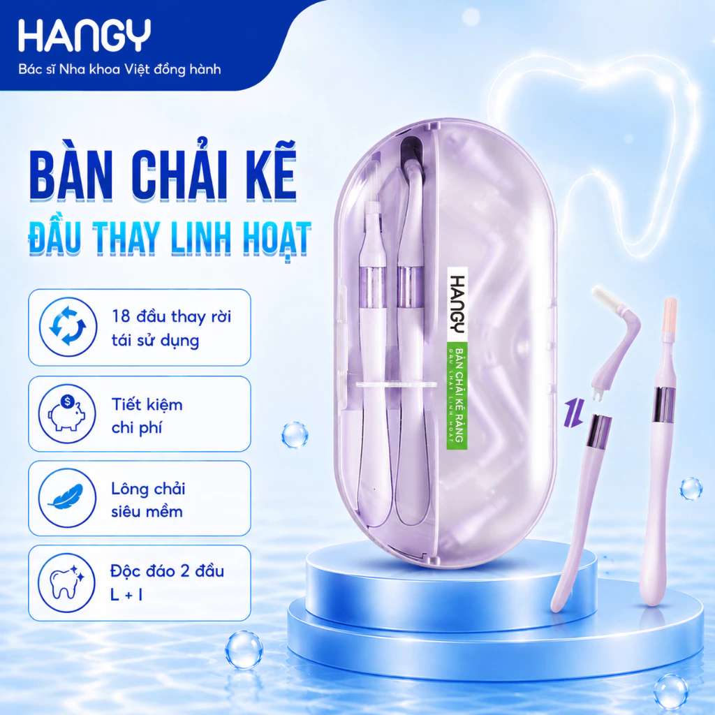 Bàn chải kẽ răng Hangy - Đầu thay linh hoạt | Vệ Sinh Kẽ Răng & Mắc Cài Răng Niềng