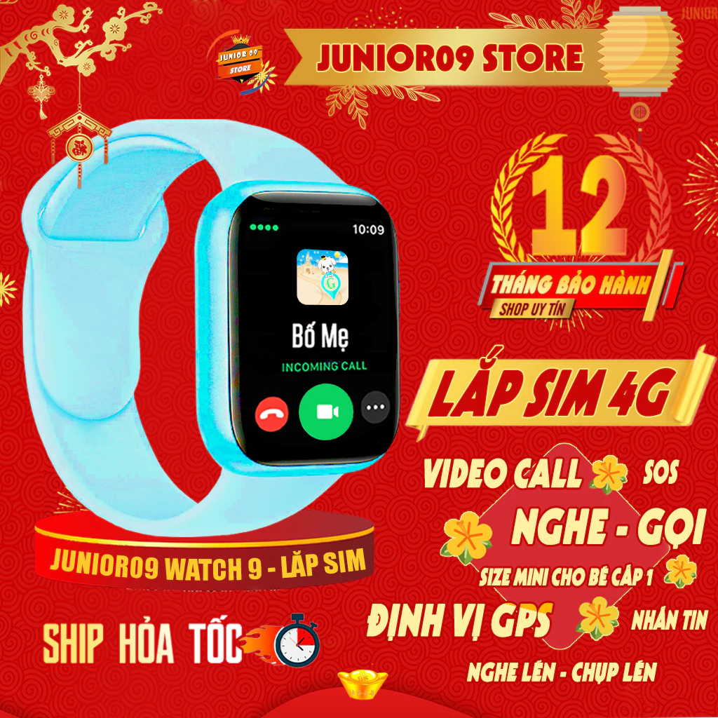 Đồng hồ Định vị Trẻ Em JUNIOR09 WATCH 9, Lắp SIM 4G | Nghe Gọi | Video Call | Định Vị GPS | SOS | Camera | Chống nước