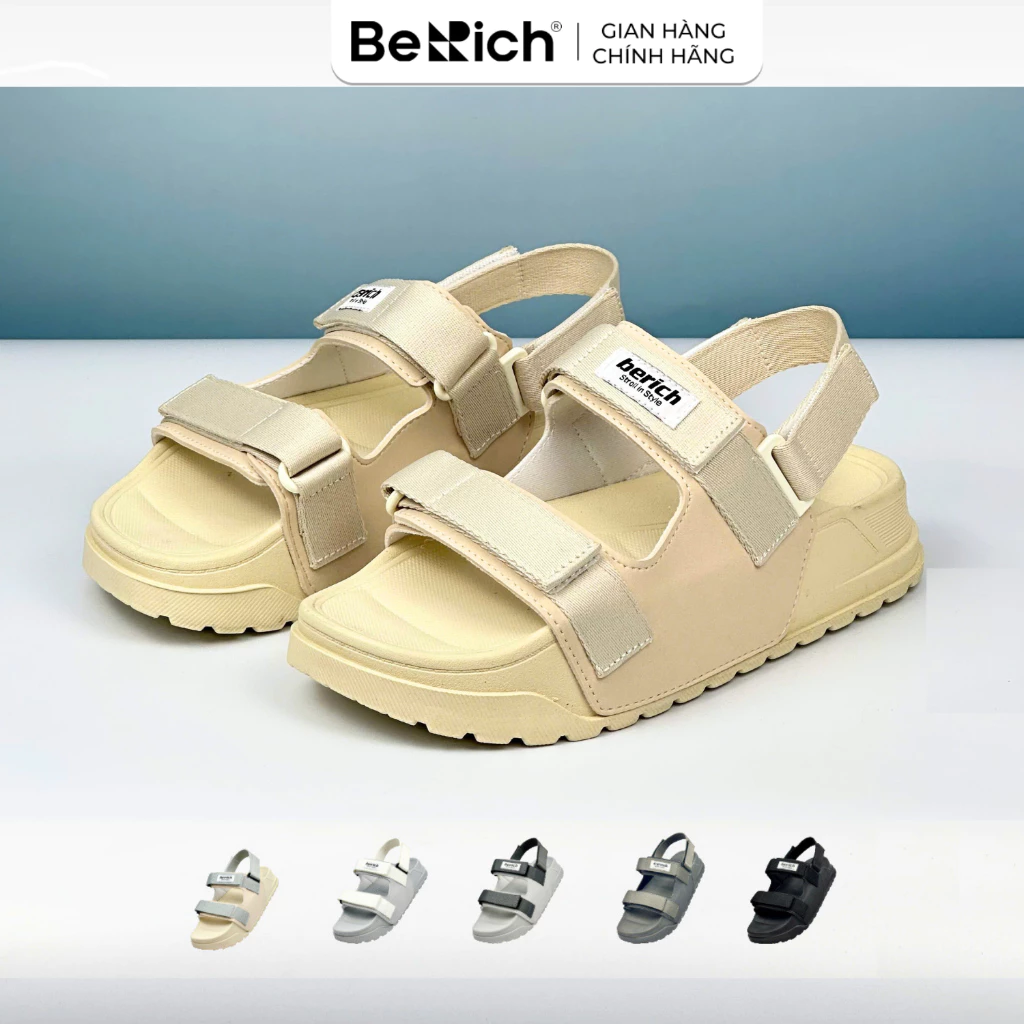 Giày Sandal  Nam Nữ  BERICH Quai Ngang Màu Be Kem Siêu Nhẹ - Bền - Êm -  Dễ Thương BE977