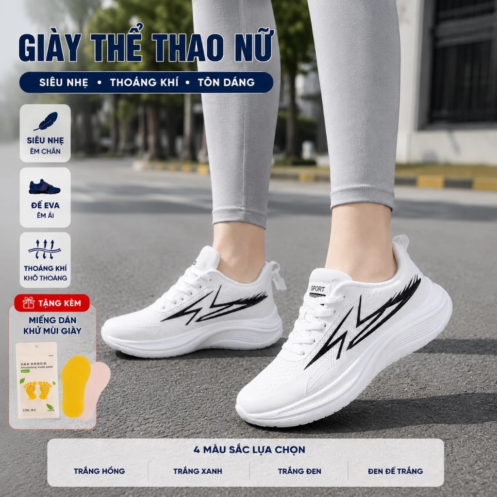[Tặng miếng dán khử mùi giày] Giày Thể Thao Nam/Nữ Đế Cao Dễ Mix Đồ Siêu Nhẹ Đi Bộ Chạy Bộ 2608