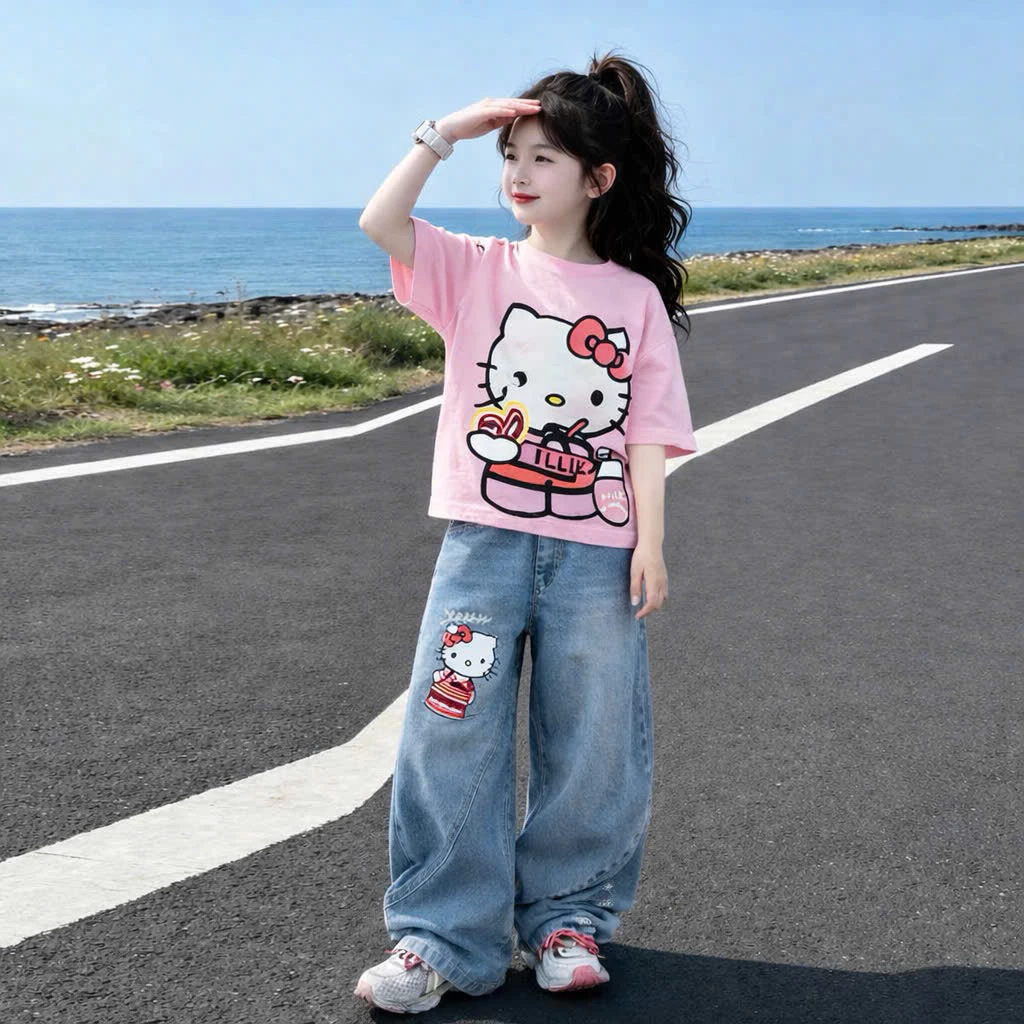 set jean kitty cho bé (20-55kg)