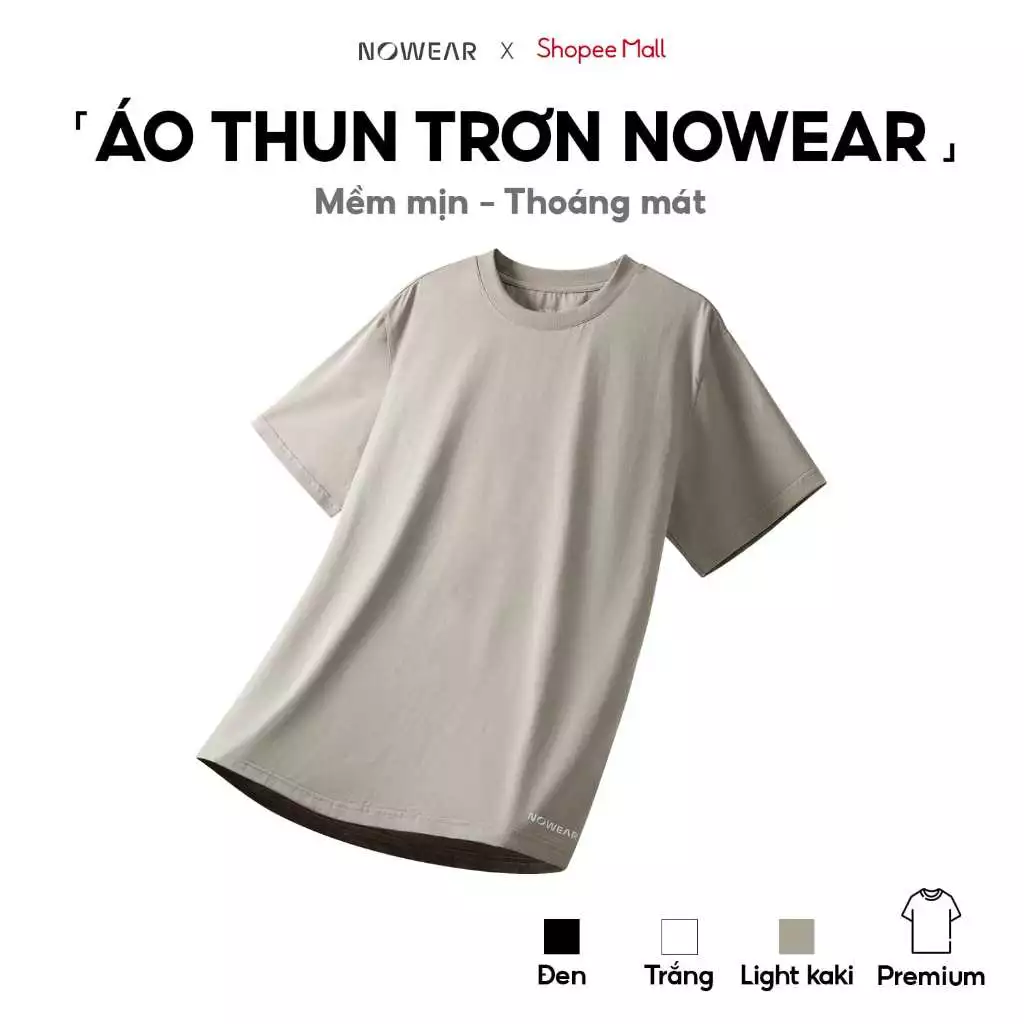 Combo 2 Áo Thun Nam Trơn NOWEAR Premium Essential, Cotton Co Giãn Mát Thoáng, Cổ Tròn Basic Giữ Form