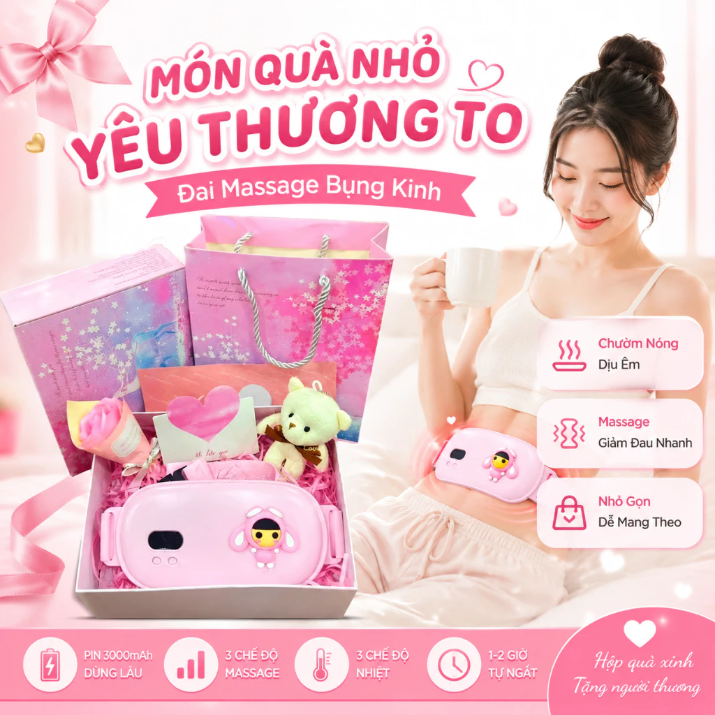 Đai Chườm Ấm Bụng Kinh Noon Chính Hãng - Sưởi Nóng Nhanh, Massage Rung, Giảm Khó Chịu Ngày Đèn Đỏ
