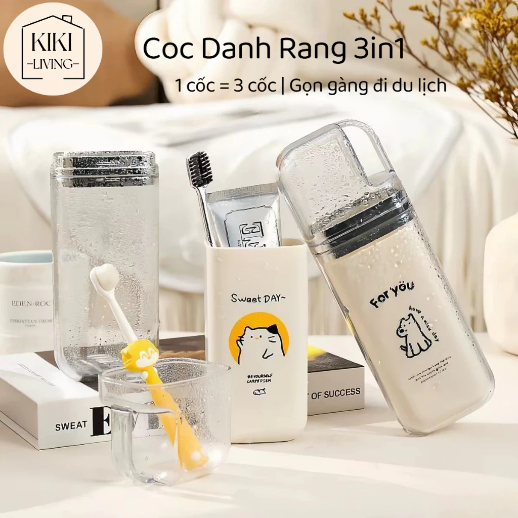 [Lỗi 1 đổi 1] Hộp Đựng Bàn Chải Kèm 3 Cốc Đánh Răng Có Nắp Đậy, Bộ Dụng Cụ Vệ Sinh Du Lịch Nhỏ Gọn Tiện Lợi Mang Đi