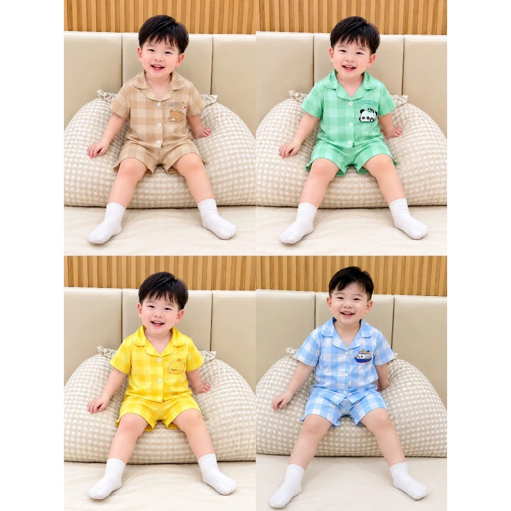 ĐỒ BỘ PJZAMA HỌA TIẾT CARO CỘC TAY CHO BÉ TRAI - GÁI 1 - 6 TUỔI , VẢI THUN LẠNH THOẢI MÁI THOÁNG MÁT