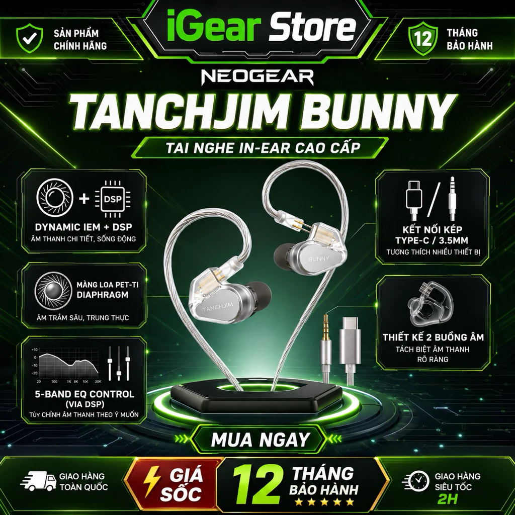 TANCHJIM BUNNY - Tai Nghe IEM Tanchjim Bunny DSP Type-C | 3.5mm Có Mic Đa Dụng Chơi Game Nghe Nhạc