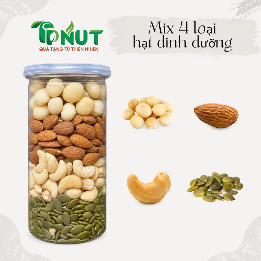 500g Hạt dinh dưỡng mix 4 loại hạt cao cấp TPNut (không có hạt óc chó)