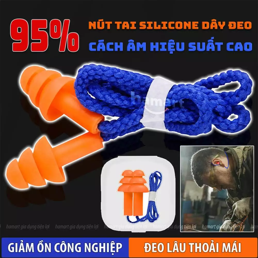 Nút Bịt Tai Silicone Chống Ồn Bảo Hộ Lao Động Chống Nước Khi Bơi Cao Su Có Dây Đeo Tiện Lợi