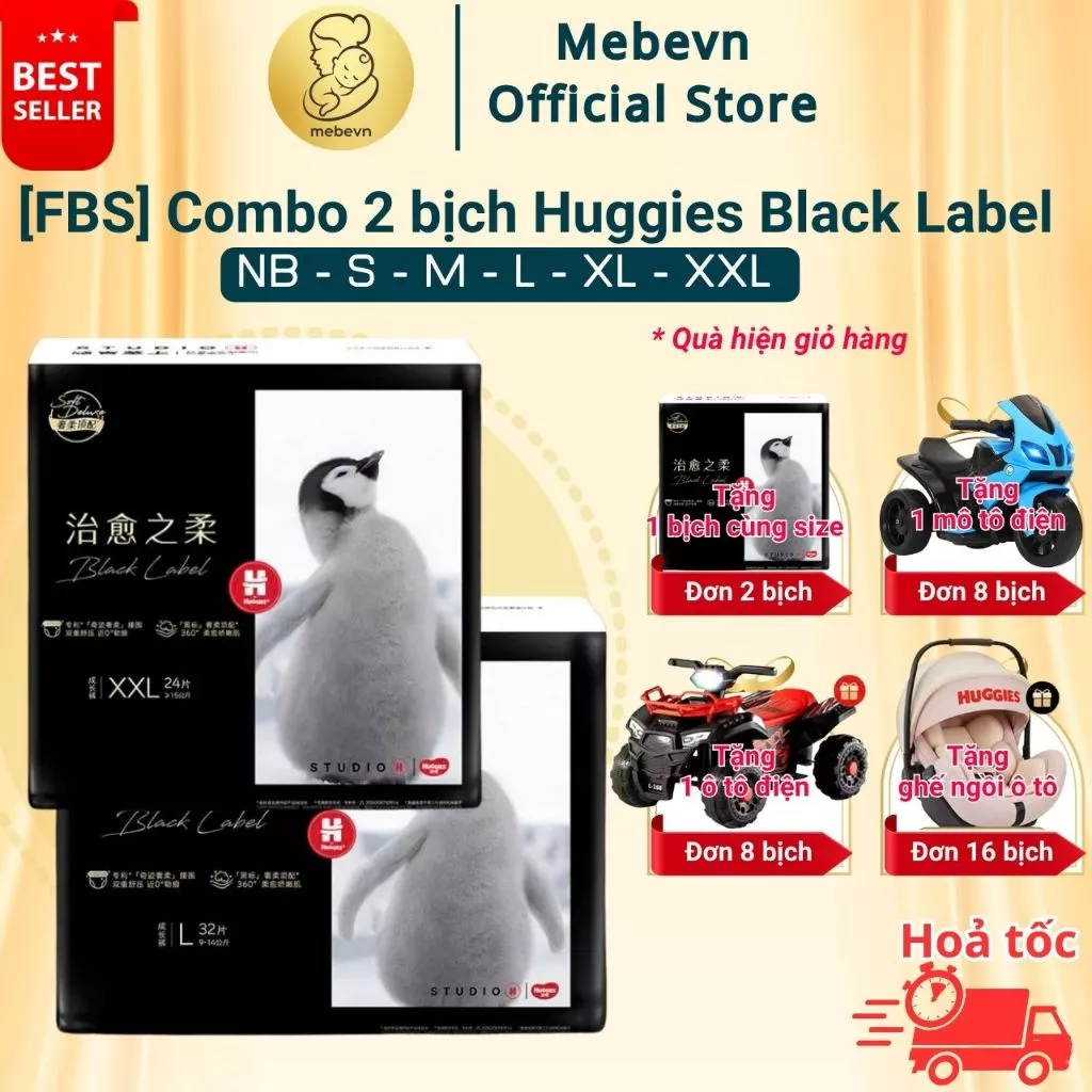 [FBS] Combo 2 bịch Tã / Bỉm Huggies Black Label, bỉm Huggies chính hãng mềm mỏng & thấm hút tốt