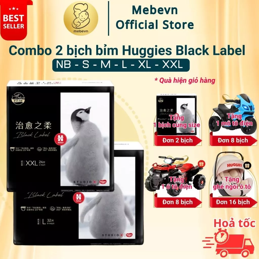 Combo 2 Bỉm/Tã Huggies Black Label, bỉm Huggies chính hãng siêu mềm mỏng, thấm hút tốt và an toàn