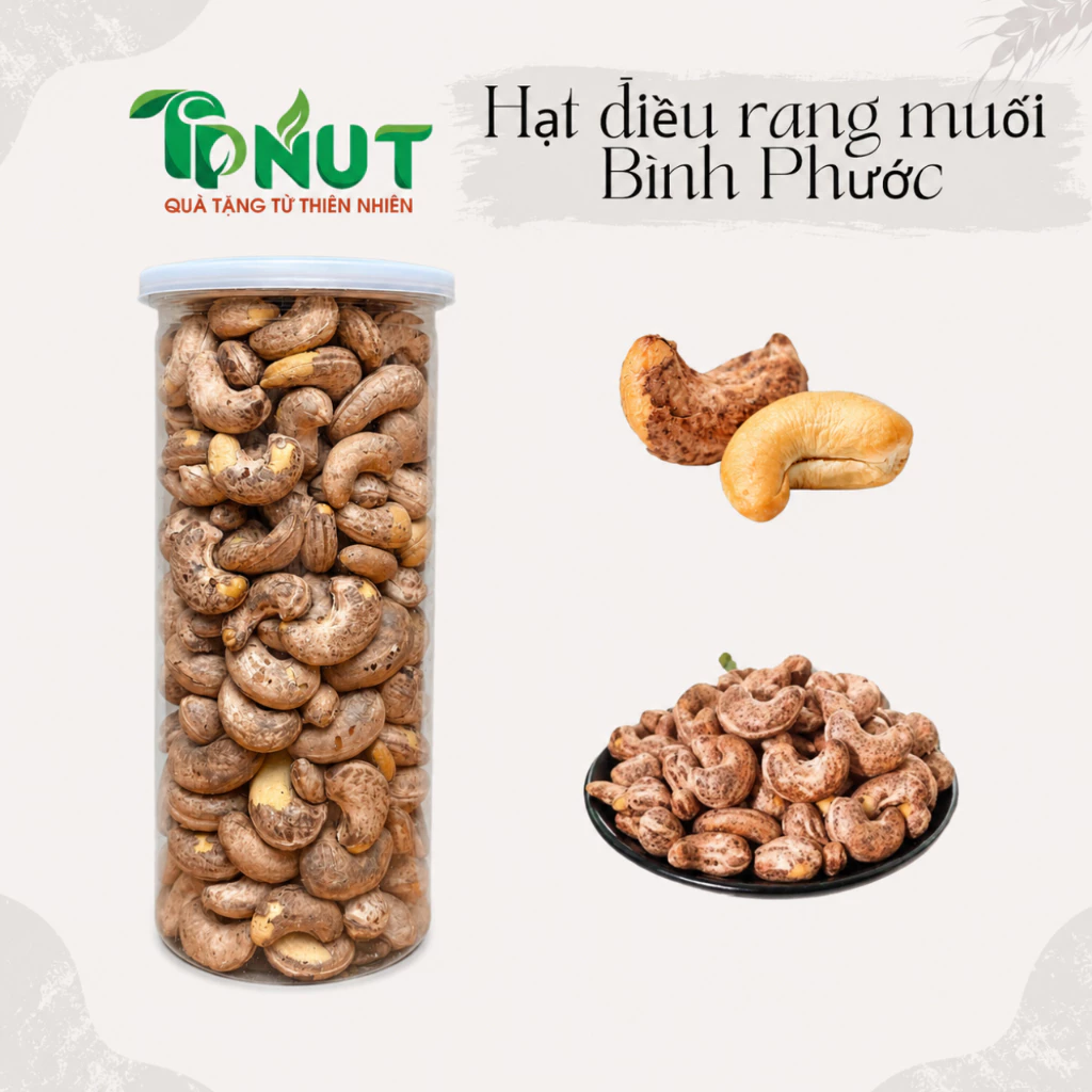 500g hoặc 250g Hạt điều rang muối bình phước TPNUT còn vỏ lụa loại 1 (size A cồ)