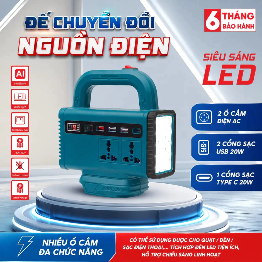 Bộ Đế Chuyển Đổi Nguồn 21V Lên Điện 220V, Chân Pin Phổ Thông Makita 4cm, Sạc Nhanh Điện Áp 250W, Inverter Chuẩn 220V