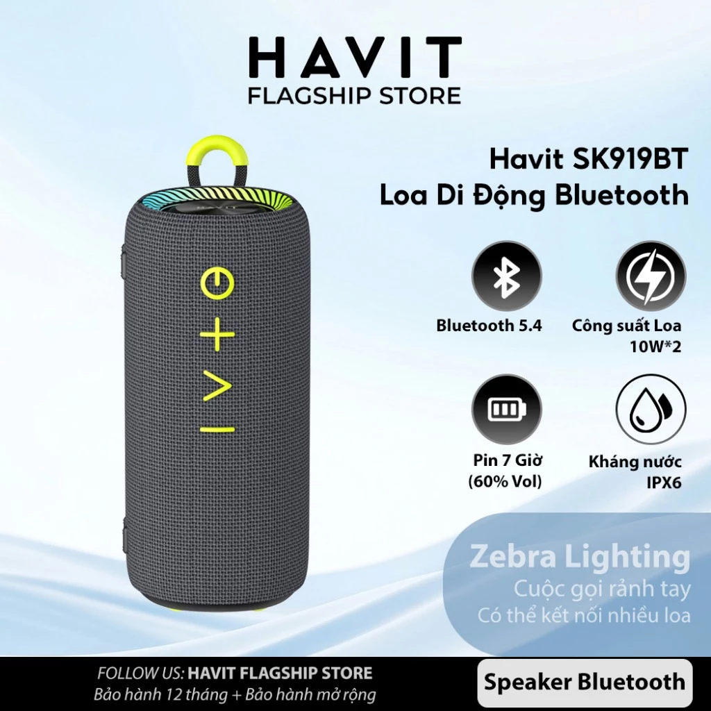Loa Bluetooth Havit SK919BT IPX6 Công Suất 20W | Loa Di Động TWS | Bluetooth 5.4