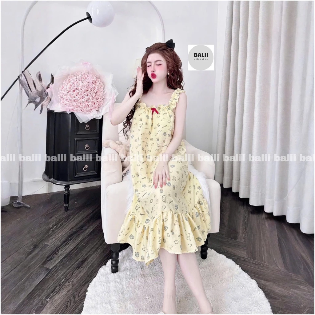 T01 - [ĐẦM CÓ MÚT ĐỆM NGỰC] 40-70kg Váy Mặc Nhà Phối Cánh Tiên Chất Coton Hàn Loại A, Họa Tiết Ấn Tượng Siêu Dễ Thương