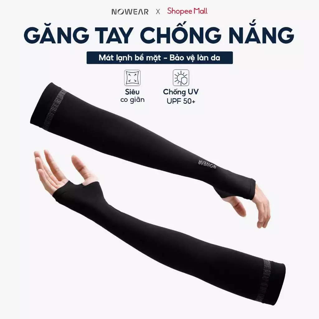 Găng Tay Chống Nắng Ống NOWEAR Unisex UPF50+ Vải Mát Lạnh Co Giãn, Che Phủ Cánh Tay Khi Đi Xe