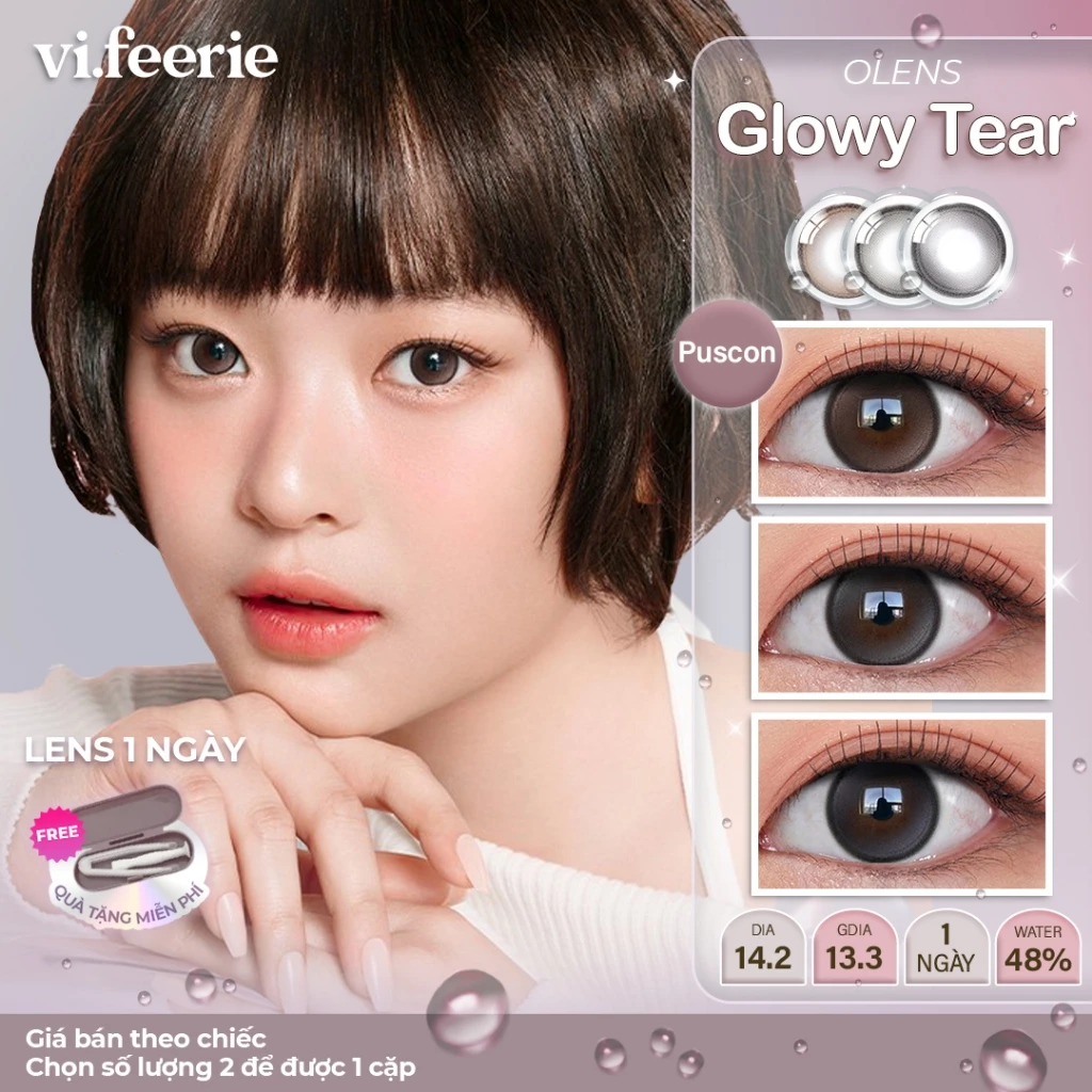 (OLENS) Kính áp tròng (lens) trong trẻo giãn tròng nhẹ 1 ngày GLOWY TEAR chính hãng -  Vi Feerie Lens