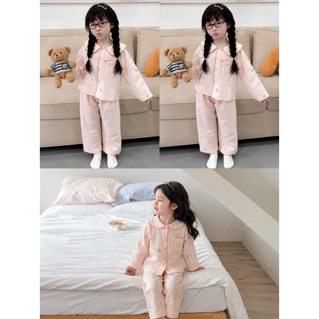 Bộ pijama dài tay bé gái, set mặc nhà dài tay bé gái, bộ dài tay bé gái chất đũi mềm mát MB11-26