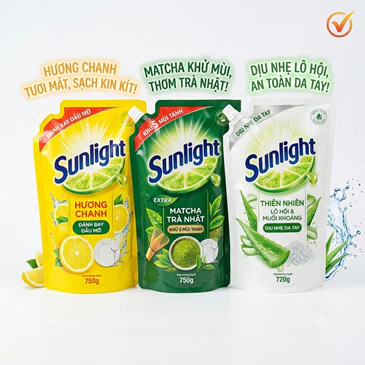 Nước Rửa Chén SUNLIGHT Dạng Túi Tiết Kiệm (720g / 750g) - Đánh Bay Dầu Mỡ, Khử Mùi Tanh Vượt Trội