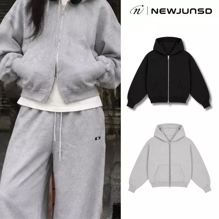 Áo Khoác Trơn Chất Nỉ Chân Cua Hoodie Zip NEWJUNSD Form Basic Khóa Kéo 2 Đầu Nón To 400gsm