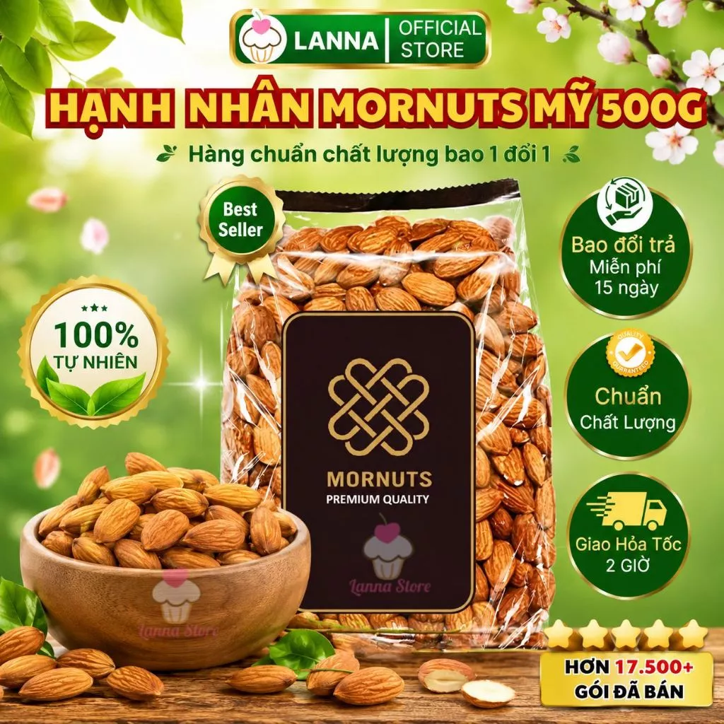 【HÀNG CHUẨN LOẠI 1】Hạnh Nhân Mỹ Mornuts 500g Tách Vỏ Sấy Chín – Nhân Hạt Béo Giòn Ăn Kiêng Healthy