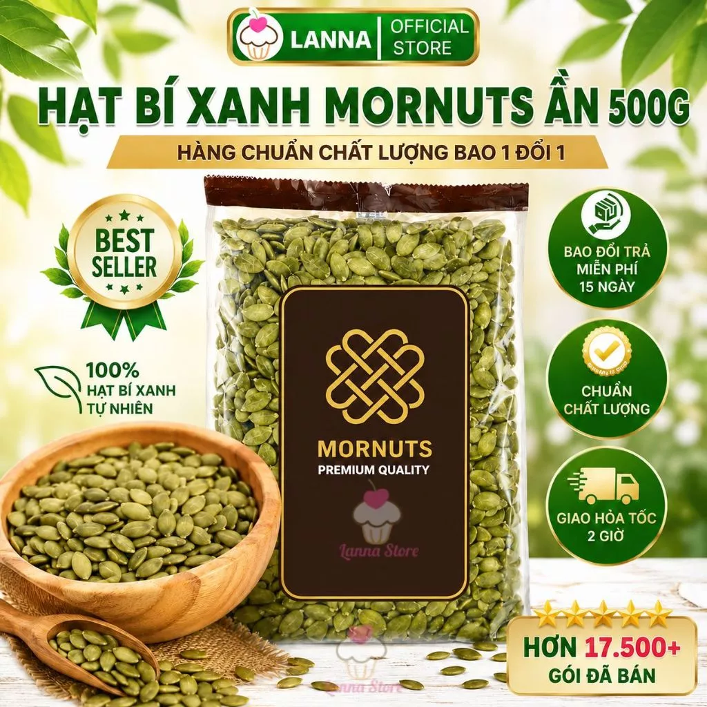 【CHÍNH HÃNG】Hạt Bí Xanh Mornuts 500G SẤY CHÍN Tách Vỏ Giòn Béo Dinh Dưỡng Eat Clean Keto Granola Ăn Vặt
