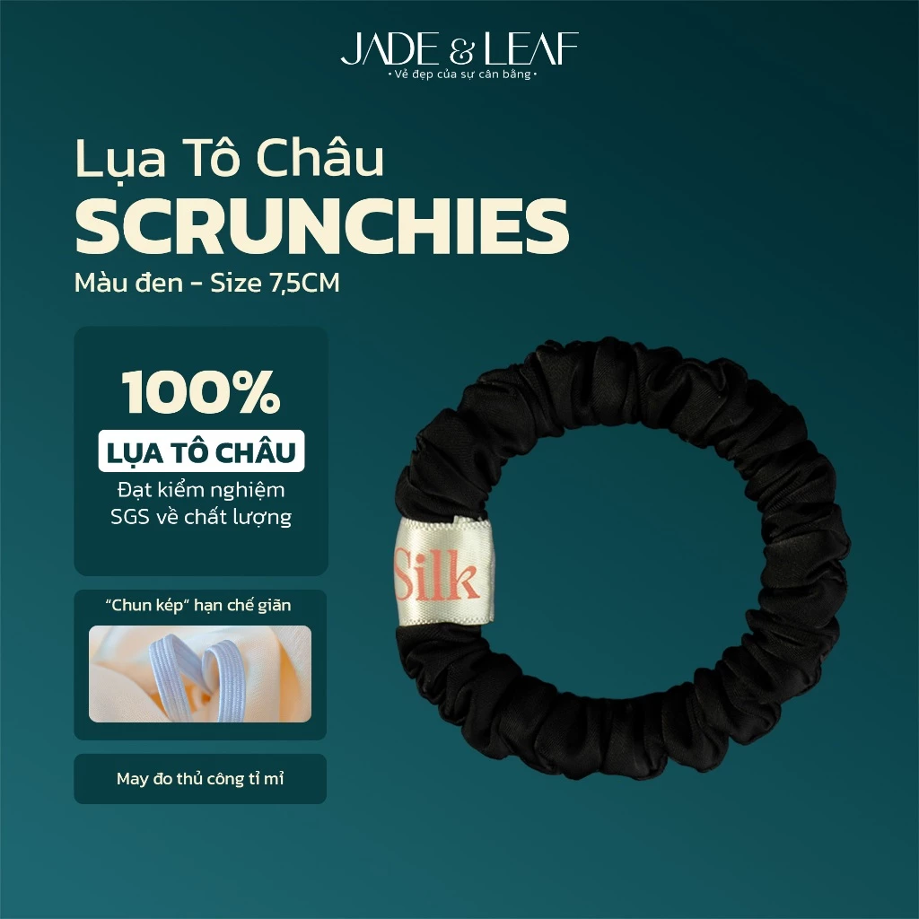 Scrunchies Buộc Tóc Nữ Lụa Thật To Phồng Jade&Leaf Chun Cột Tóc Bản To Phụ Kiện Thời Trang Hàn
