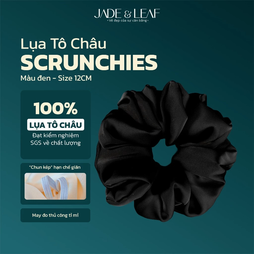 Scrunchies Buộc Tóc Nữ Lụa Thật To Phồng Jade&Leaf Dây Buộc Tóc Mềm Mại Phụ Kiện Tóc Công Sở