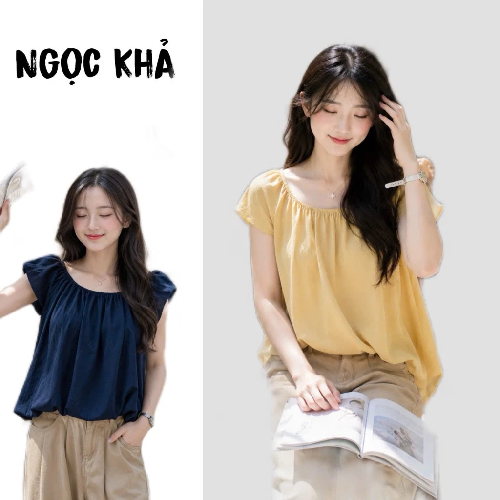 Áo kiểu nữ cổ rộng dáng bồng chất gió su mềm mát , áo sơ mi thắt dây nơ lưng tiểu thư