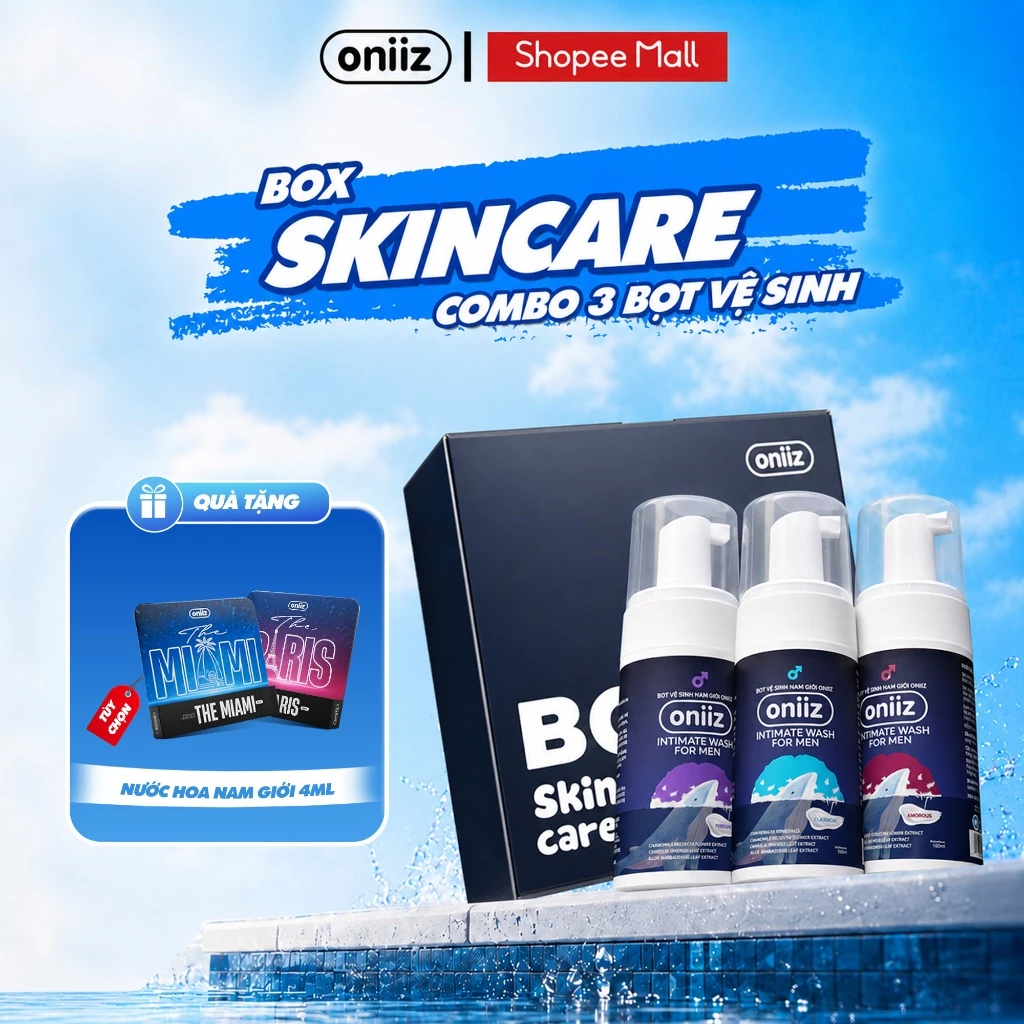 Box Skincare Oniiz combo 3 Bọt vệ sinh nam, dung dịch vệ sinh nam tạo bọt mịn 100ml