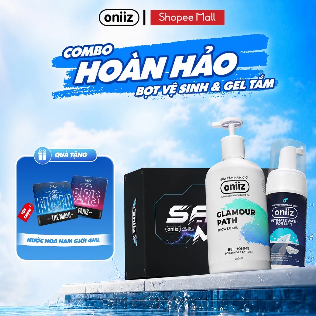 Combo hoàn hảo Bọt vệ sinh nam giới, Sữa tắm hương nước hoa Oniiz - Quà tặng nước hoa dùng thử