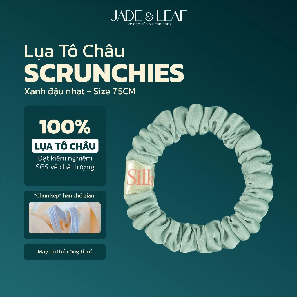 Scrunchies Buộc Tóc Nữ Lụa Thật To Phồng Jade&Leaf Dây Cột Tóc Kiểu Hàn Phụ Kiện Tóc Thời Trang